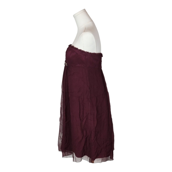BCBGMAXAZRIA 100% Silk Strapless Burgundy Dress Beaded Empire Waist Size 10 - Picture 3 of 10